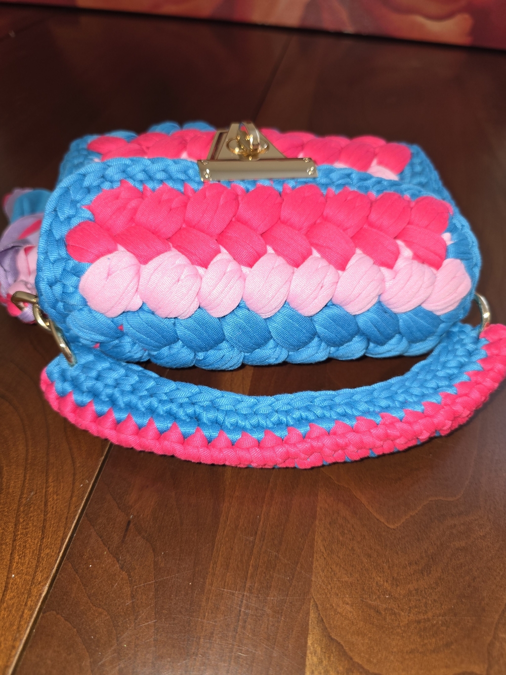 Bright Braided Crochet Crossbody Bag in Turquoise & Pink, Brand New without tags - Picture 5 of 9
